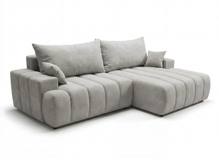 Ecksofa L-Form Rechts mit Schlaffunktion und Bettkasten Caleo Hellgrau
