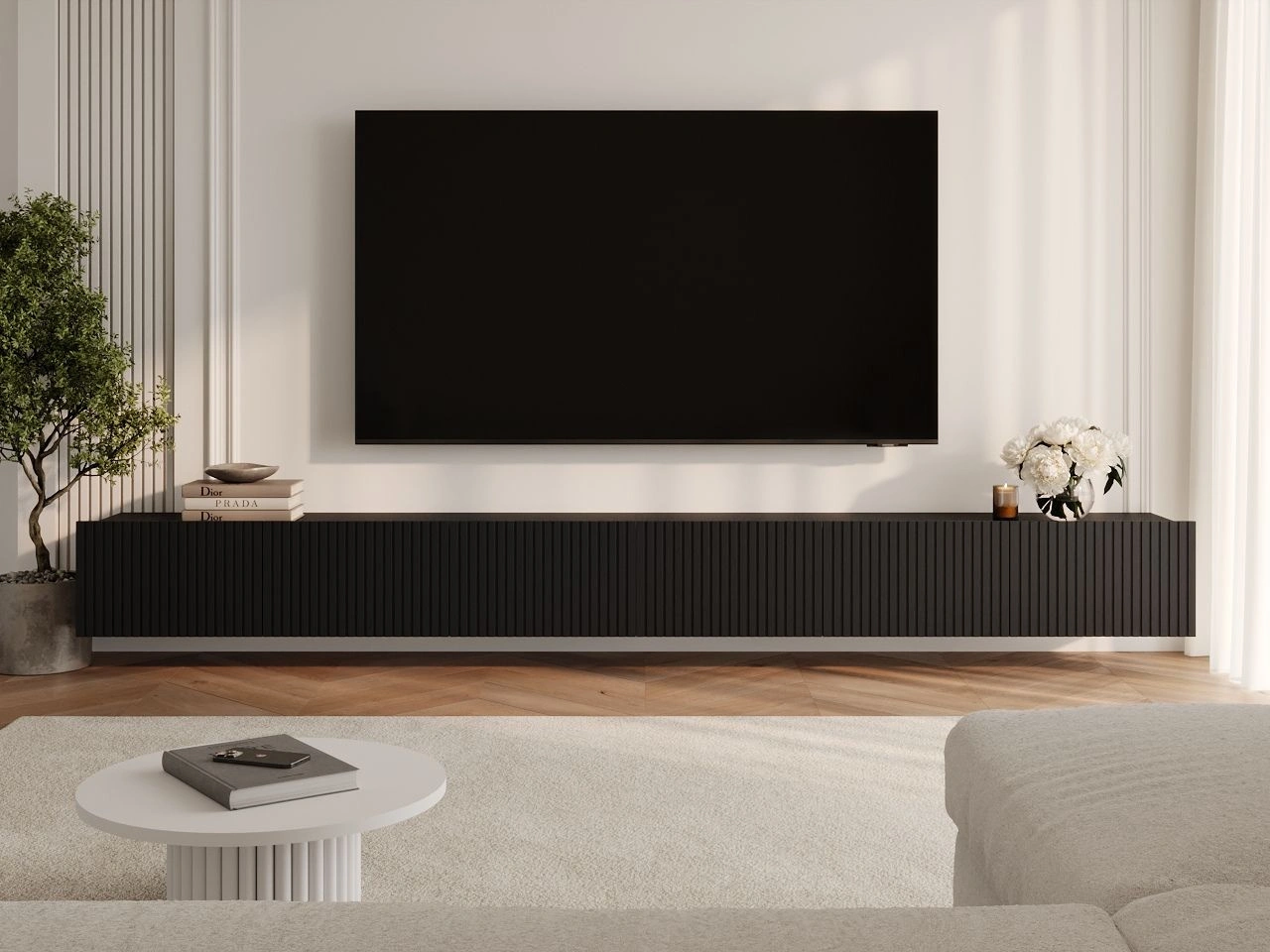 Set mit zwei TV-Lowboard mit Türen 150 cm Kioto Schwarz matt