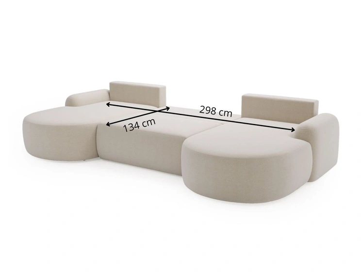 Wohnlandschaft mit Schlaffunktion und Bettkasten Aurio Creme