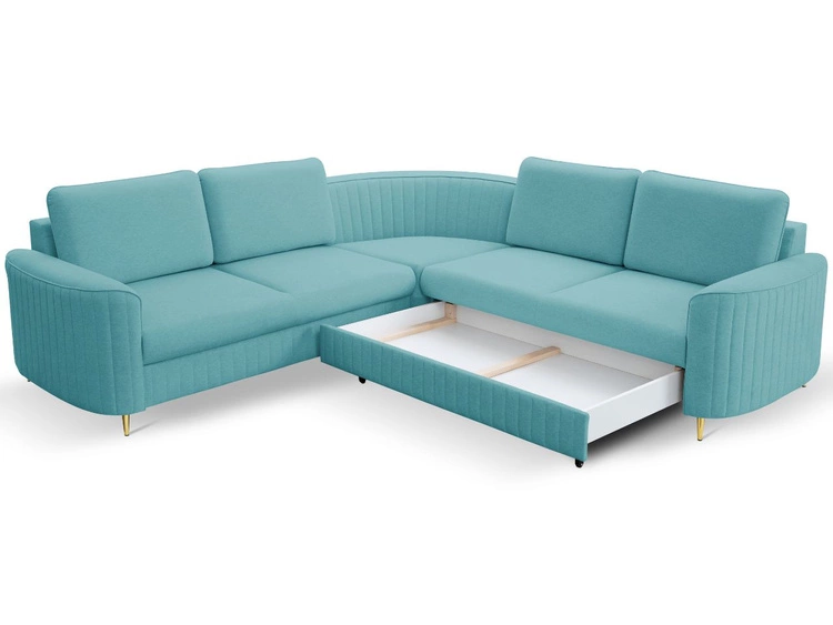 Ecksofa L-Form Links mit Schlaffunktion und Bettkasten Limon Blau