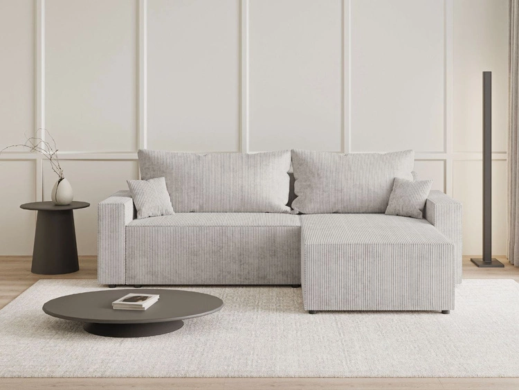 Ecksofa L-Form mit Schlaffunktion und Bettkasten Nivo Grau