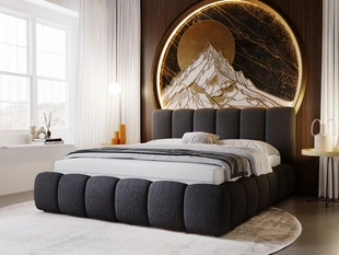Polsterbett mit Bettkasten und Lattenrost 180x200 Cloud Bouclé-Stoff Schwarz