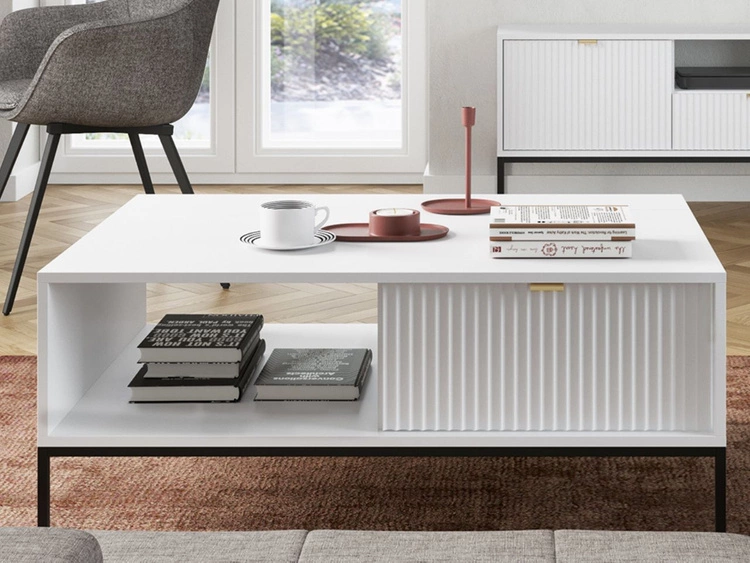 Wohnzimmerset Amber Weiß, Schwarz Frame