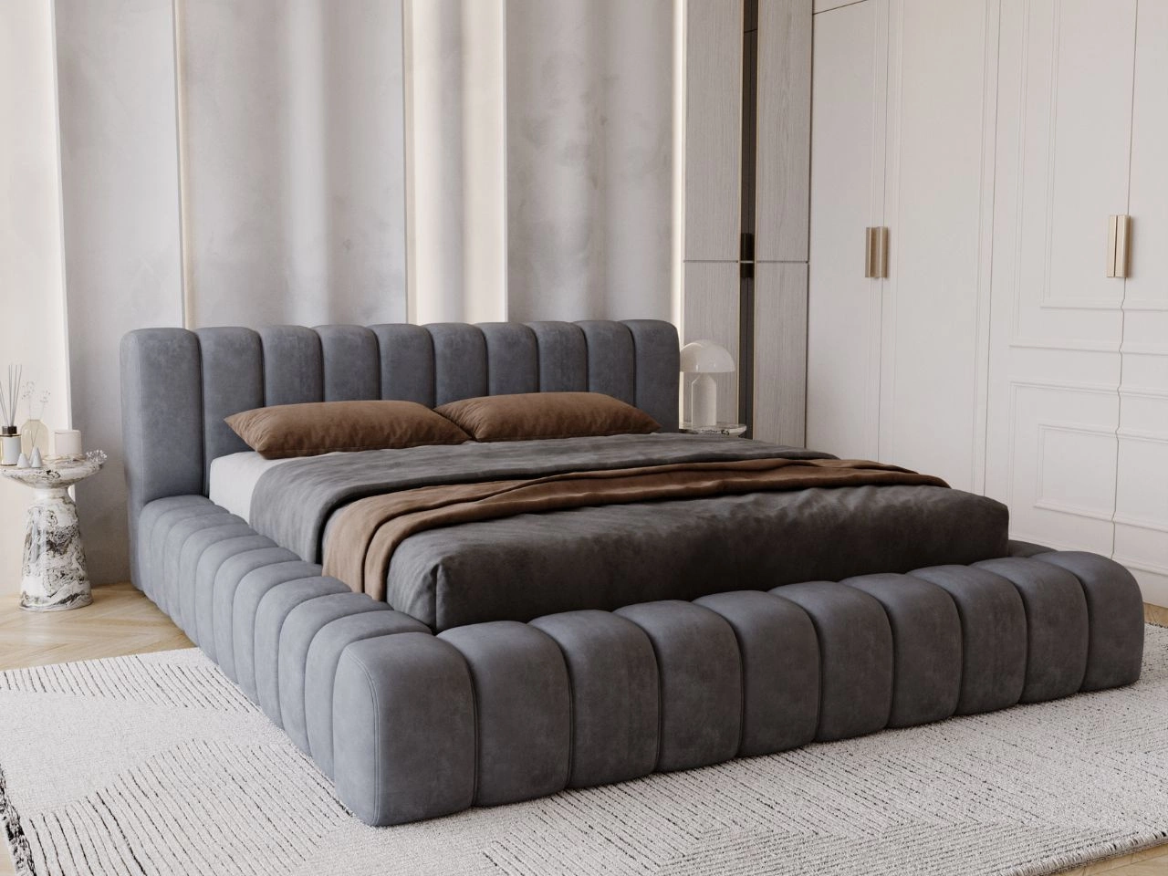 Polsterbett mit Bettkasten und Lattenrost 140x200 Italia Dunkelgrau