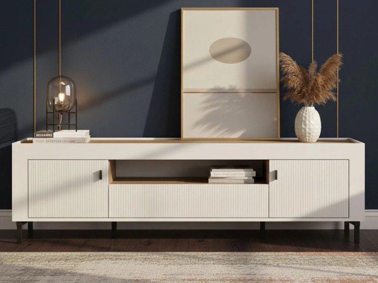 TV-Lowboard mit Schublade und Türen Messina Weiß