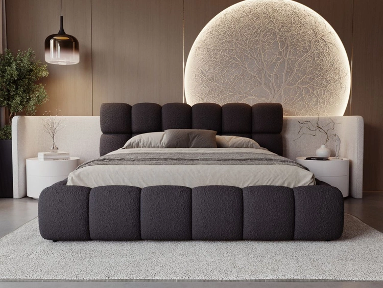 Polsterbett mit Bettkasten und Lattenrost 120x200 Modo aus Bouclé-Stoff Schwarz