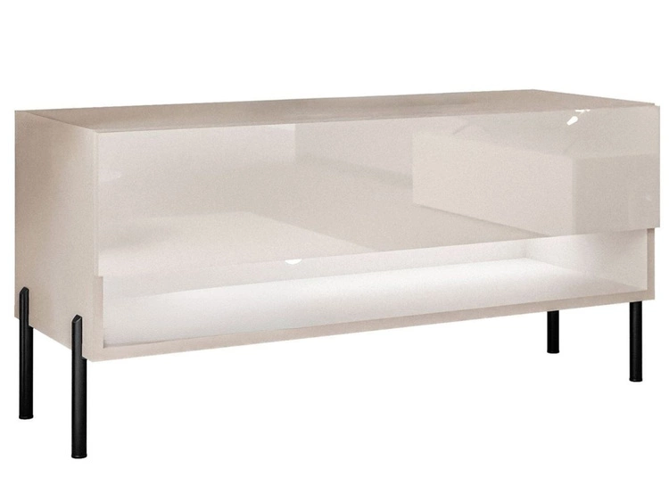 TV-Schrank 90 cm mit LED-Beleuchtung und schwarzen Metallbeinen Aurelie Kaschmir Hochglanz