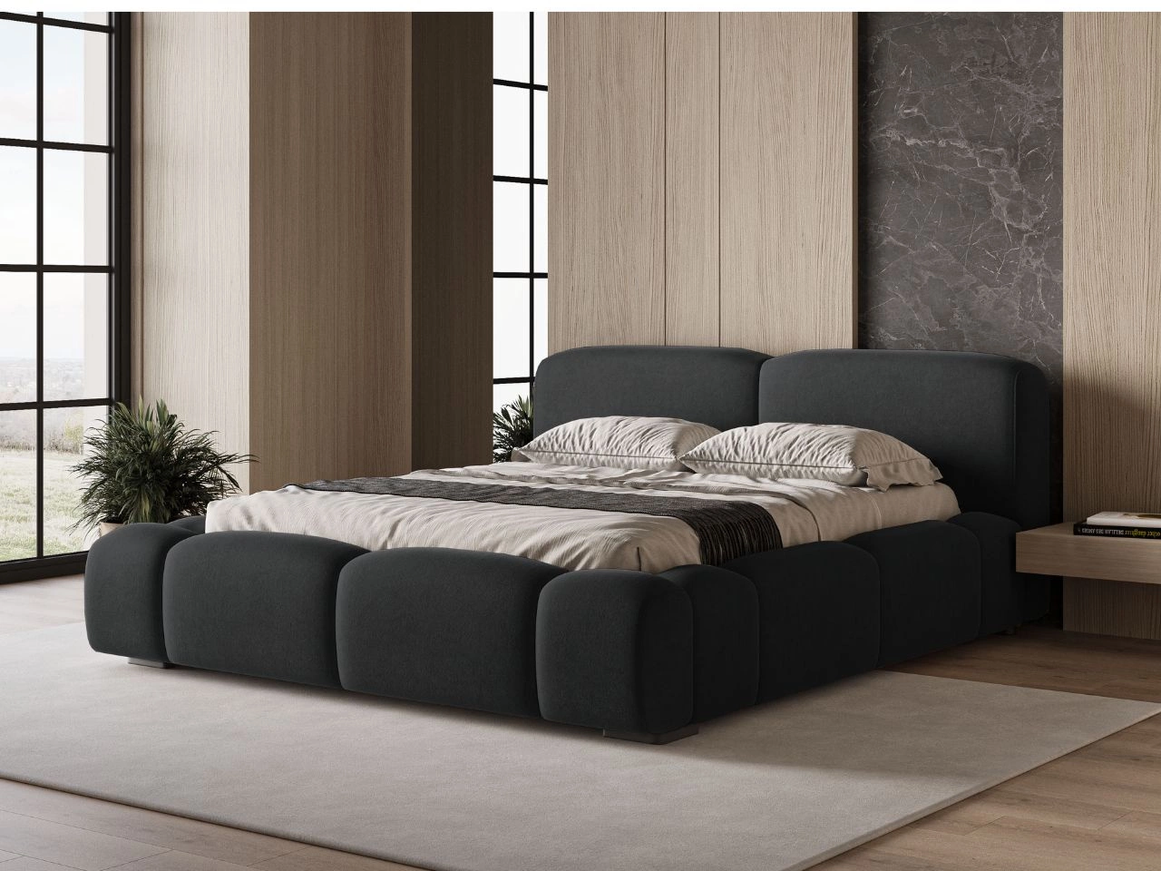 Polsterbett mit Bettkasten und Lattenrost 180x200 Aubi Schwarz