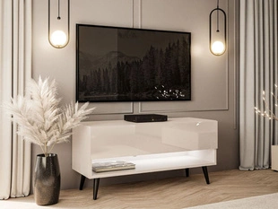 TV-Schrank 90 cm mit LED-Beleuchtung und schwarzen Beinen Aurelie Kaschmir Hochglanz