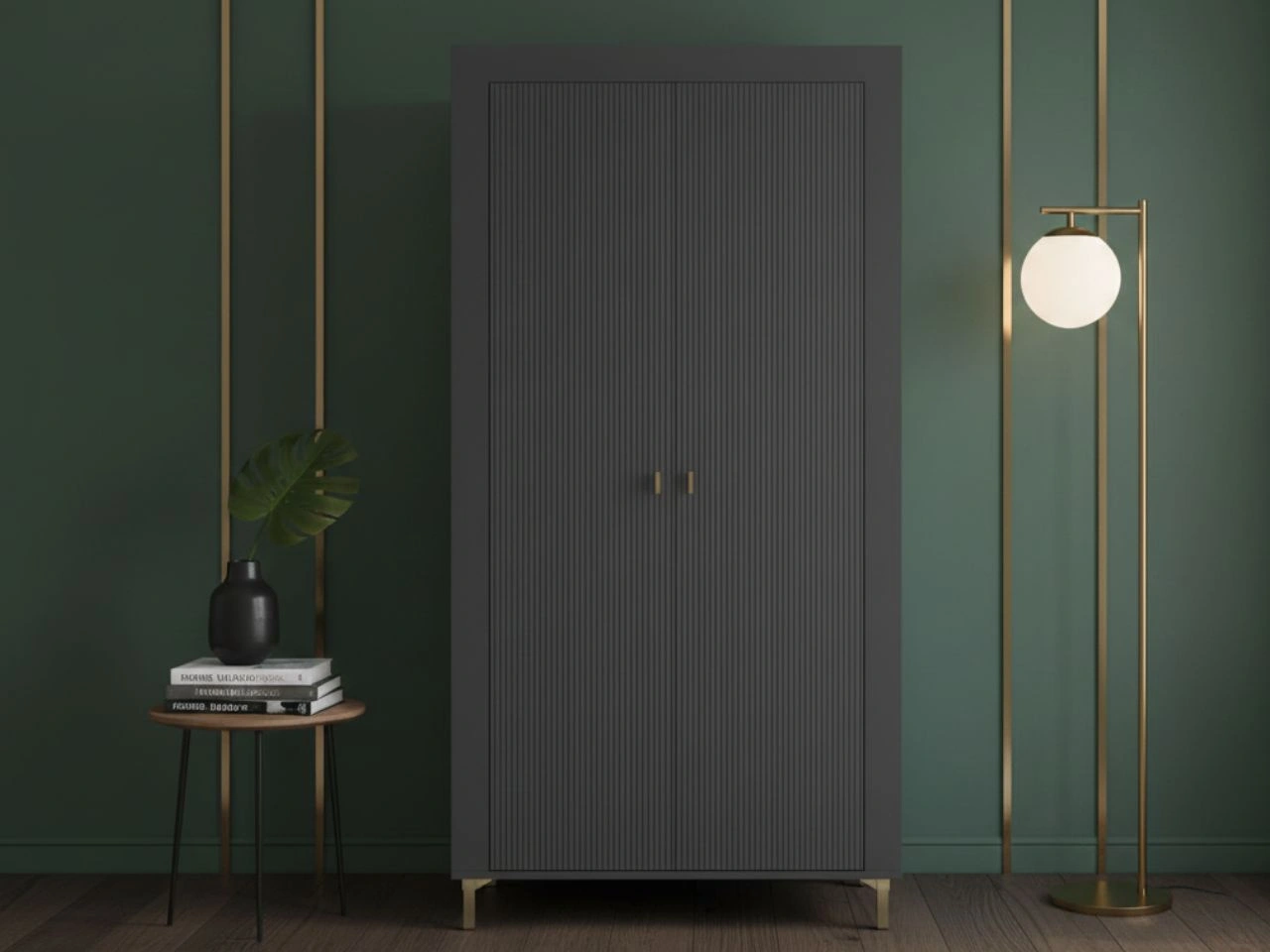 Kleiderschrank mit Drehtüren und Kleiderstange Messina Schwarz