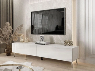 TV-Lowboard mit Türen auf Silbernen Metallbeinen 175 cm Sorelle Weiß Hochglanz