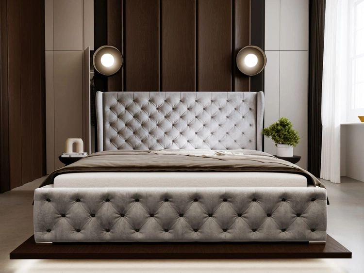 Polsterbett mit Bettkasten und Lattenrost 120x200 Kingston Hellgrau