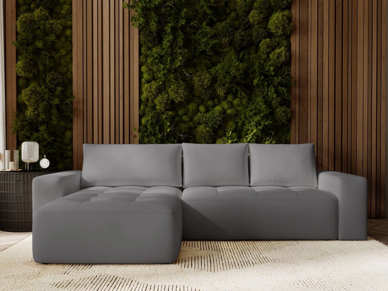 Ecksofa L-Form Links mit Schlaffunktion und Bettkasten Portland Grau