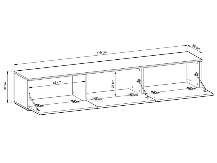 TV-Lowboard Hänge mit Türen 175 cm Diolo Schwarz mit glatter Front