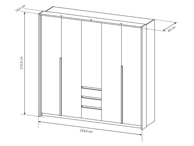 Fünftüriger Kleiderschrank mit Drehtüren und LED-Beleuchtung Baffi Eiche Craft Gold, Weiß