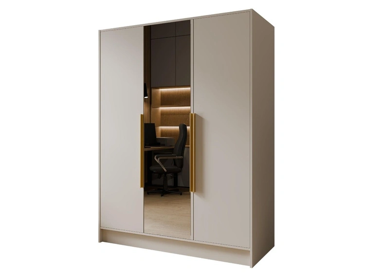 Kleiderschrank mit Spiegel 150 cm Lucca Kaschmir mit goldenen Griffen