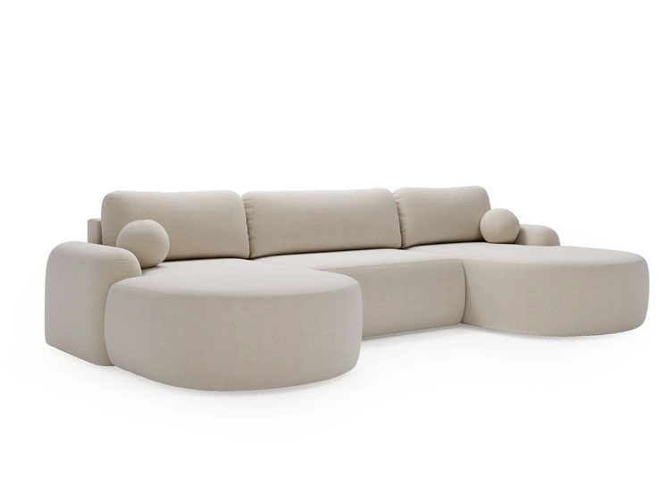 Wohnlandschaft mit Schlaffunktion und Bettkasten Aurio Creme