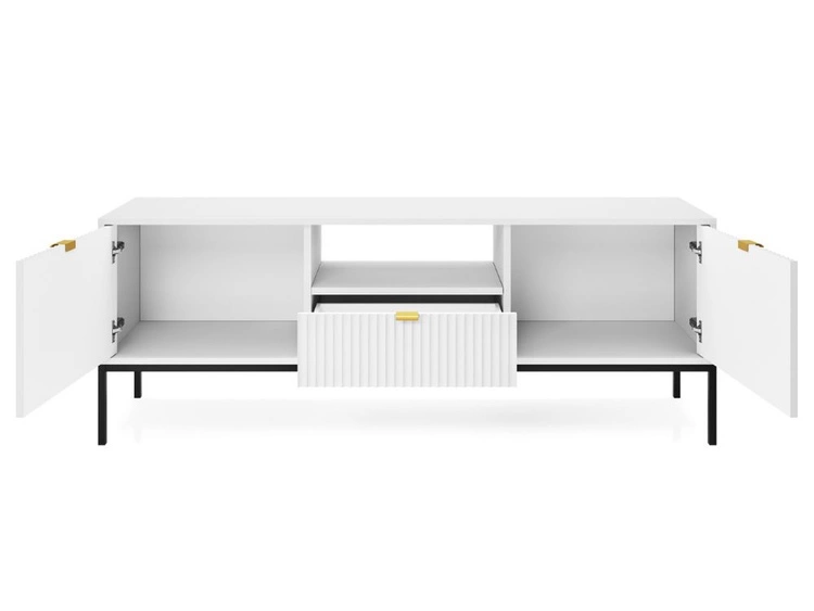 TV-Lowboard mit Schubladen und Türen Amber Weiß, Schwarz Frame