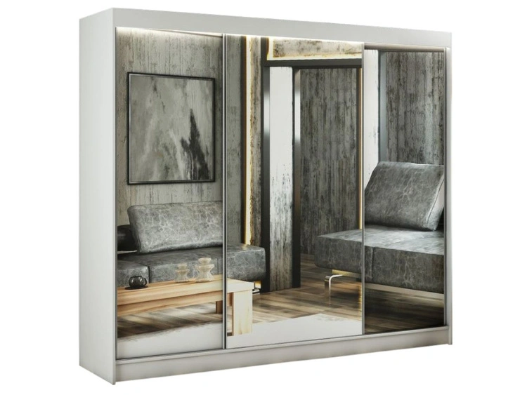 Schiebetürenschrank 250 cm mit Spiegel und LED-Beleuchtung Luzio Weiß