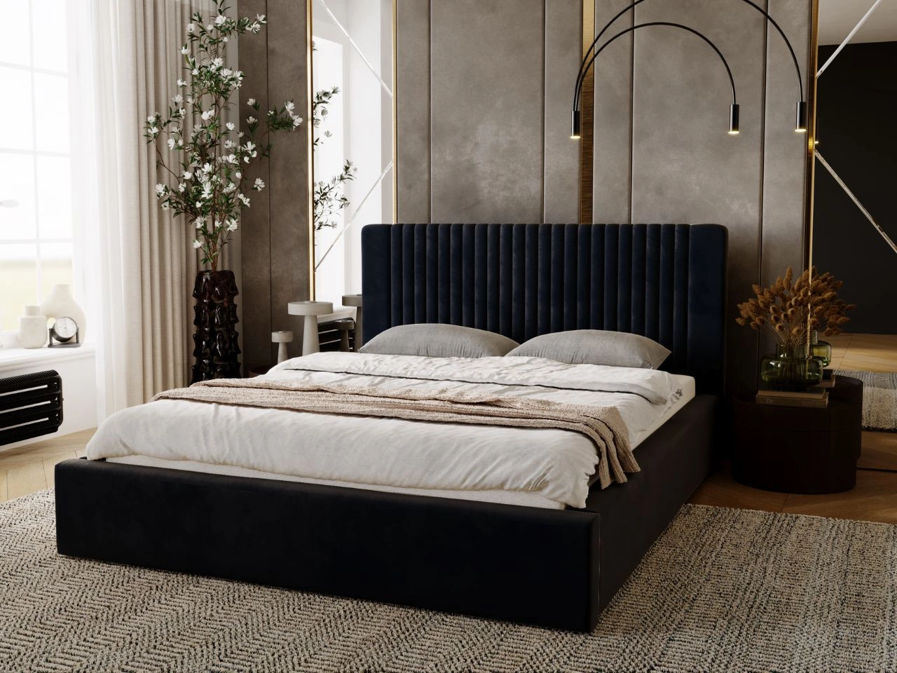 Polsterbett mit Bettkasten und Lattenrost 200x200 Malmo Dunkelblau