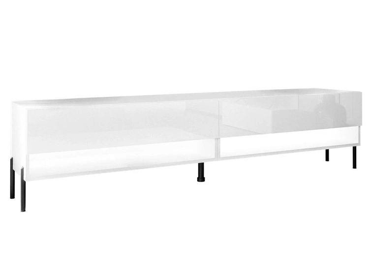 TV-Schrank für das Wohnzimmer 180 cm mit schwarzen Metallbeinen und LED-Beleuchtung Aurelie Weiß Hochglanz