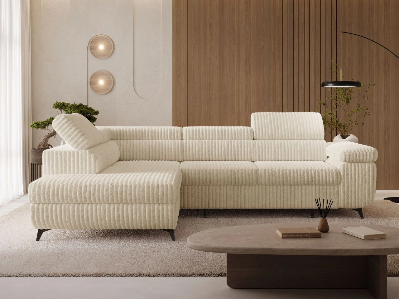 Ecksofa L-Form mit Schlaffunktion und Bettkasten Argon Links Beige
