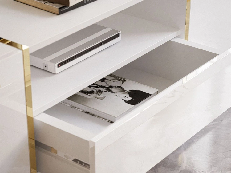 TV-Schrank im Glamour-Stil mit Schränken und Schublade Lunelie Weiß Hochglanz