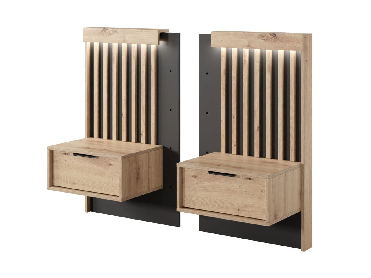 Set aus zwei Nachttischen Turia Eiche Artisan, Anthrazit