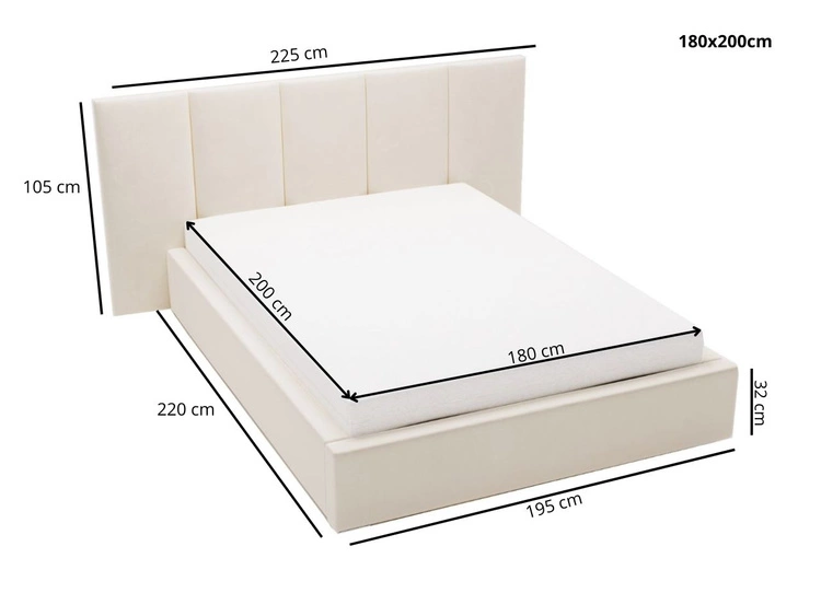 Polsterbett mit Bettkasten und Lattenrost 180x200 Lizbona Beige
