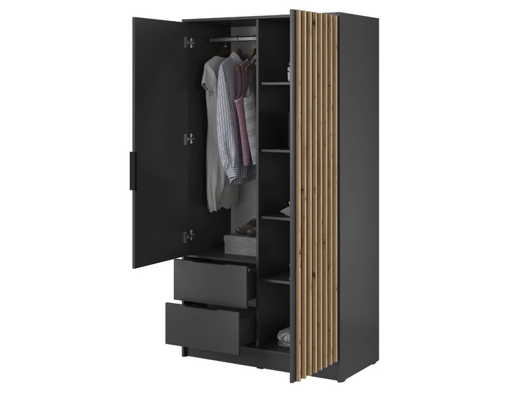 Kleiderschrank mit Spiegel 105 cm Macron Graphit, Artisan Eiche