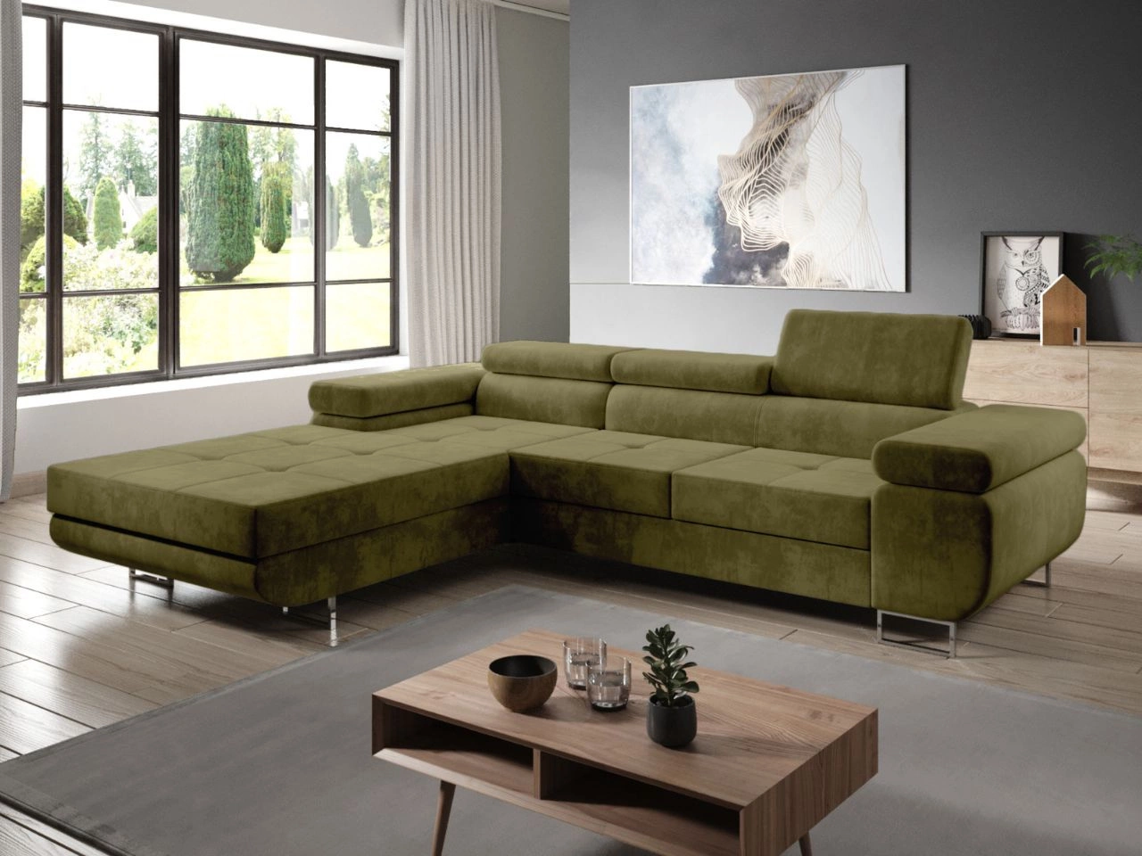 Ecksofa on sale in Samt "Dunkelgrün" Neu