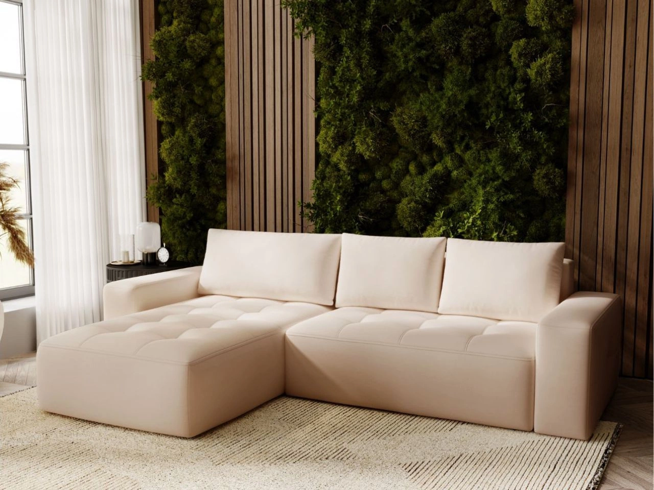 Ecksofa L-Form Links mit Schlaffunktion und Bettkasten Portland Beige