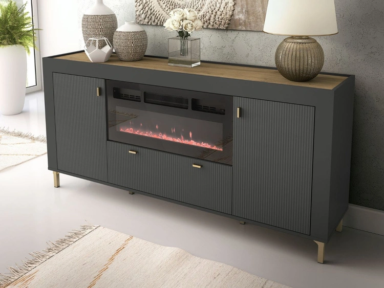 Kommode mit Türen, Schublade und Kamin Messina Schwarz