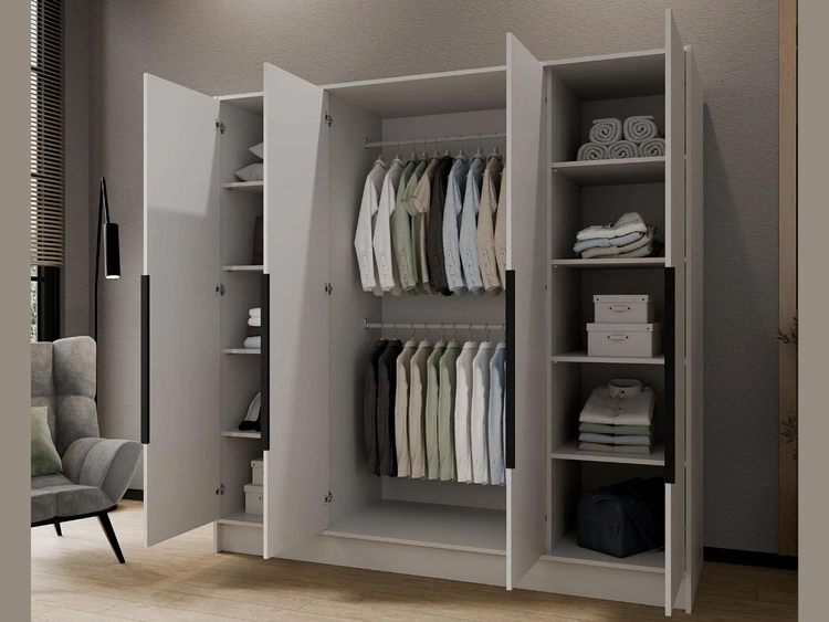 Kleiderschrank mit Spiegel 200 cm Lucca Weiß mit schwarzen Griffen