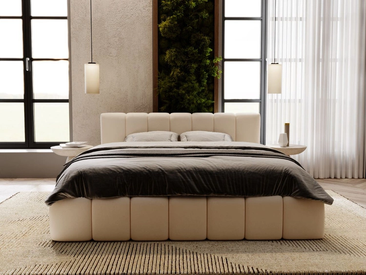 Polsterbett mit Bettkasten und Lattenrost 140x200 Split Creme