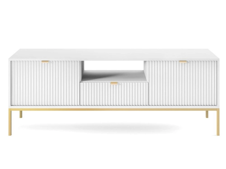 TV-Lowboard mit Schublade und Türen Amber Weiß, Gold Frame