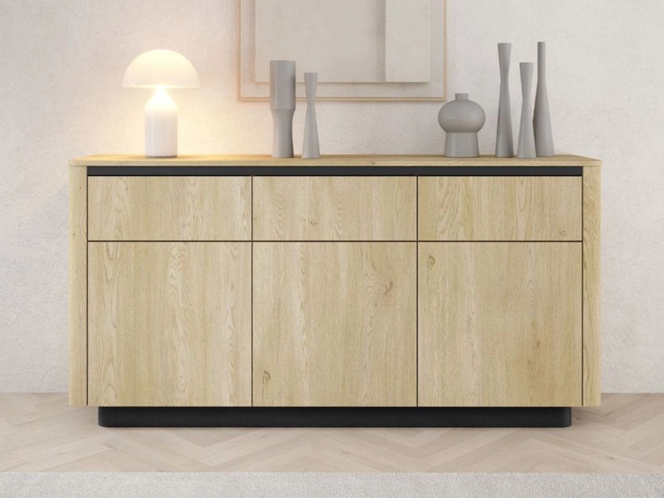 Kommode mit Türen und Schubladen 160 cm Fascino Eiche Cremona, Schwarz