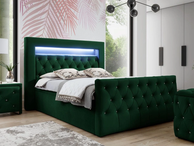 Boxspringbett mit Bettkasten und LED 140x200 Valera Lux Grün