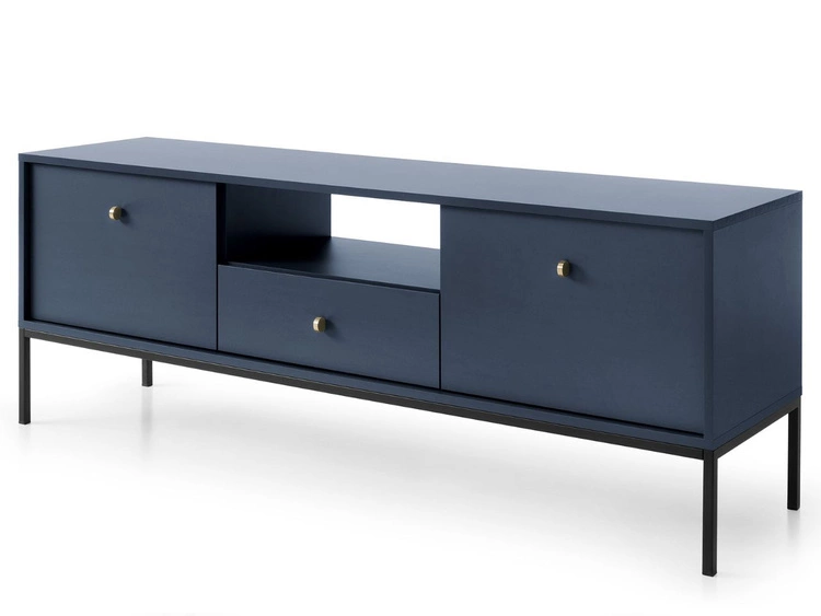 TV-Lowboard mit Schubladen und Türen mit Schwarz Metallbeinen Amor Marineblau