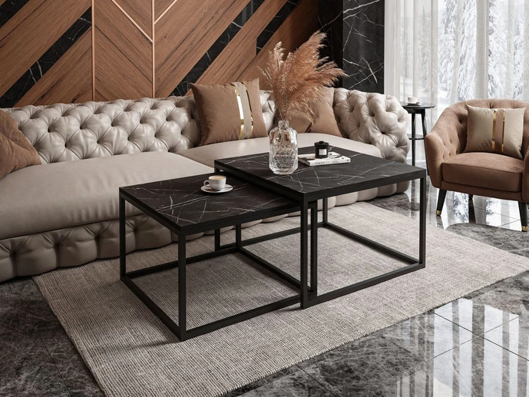 Couchtisch auf schwarzem Metallrahmen Asumi Schwarz 40x46