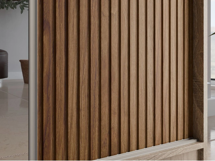 Schiebetürenschrank mit geriffelter Front und Spiegel 200 cm Rivas Eiche Sonoma, Catania