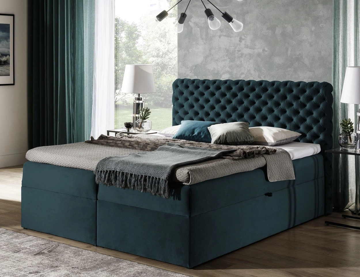 Chesterfield Boxspringbett mit Bettkasten 160x200 Cleo - Türkis