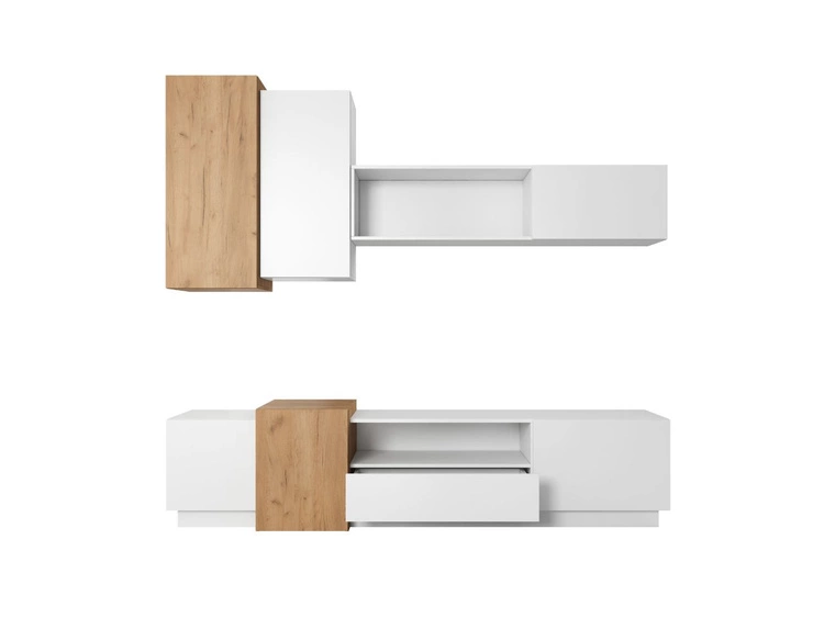 Moderne Wohnwand für das Wohnzimmer Morten Weiß, Goldene Craft Eiche
