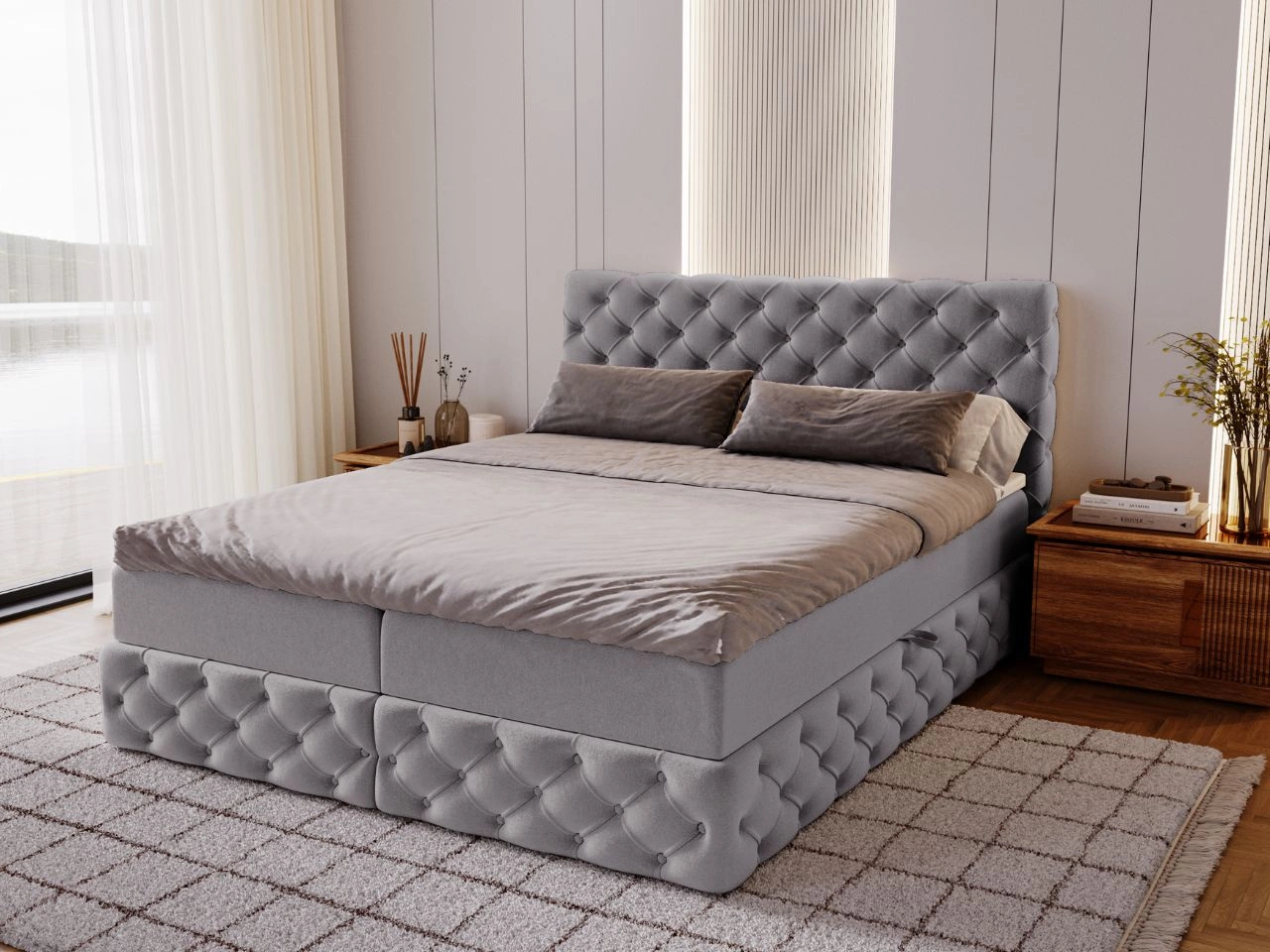 Boxspringbett mit Bettkasten 140x200 Canolo Grau