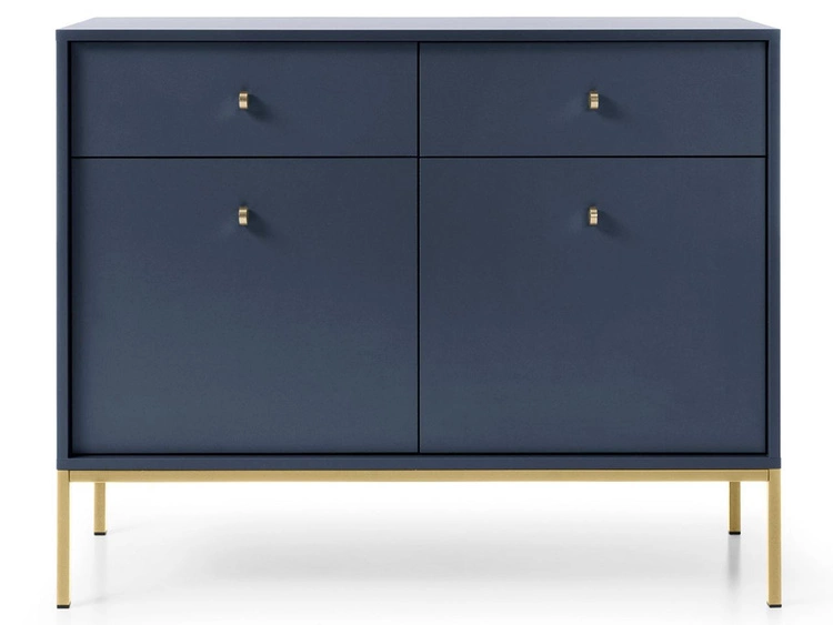 Kommode mit Türen sowie Schubladen mit Golden Metallbeinen 104 cm Amor Marineblau
