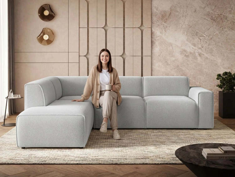 Ecksofa L-Form Links Eluno Bouclé-Stoff Grau