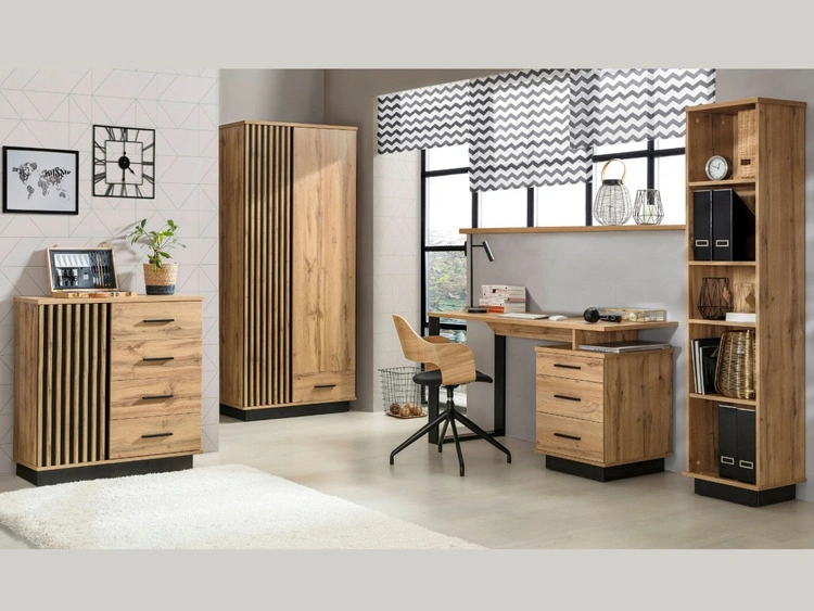 Set industriell anmutender Möbel für den Raum Lavore Wotan Eiche, Schwarz matt