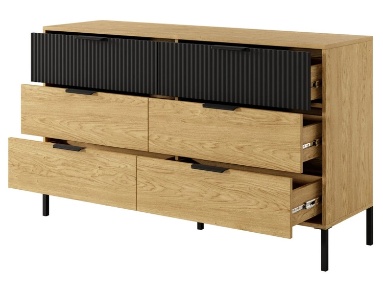 Kommode mit 6 Schubladen Bolzano Baltische Eiche, Schwarz