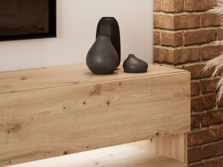 TV-Schrank 180 cm mit LED-Beleuchtung und schwarzen Beinen Aurelie Artisan Eiche