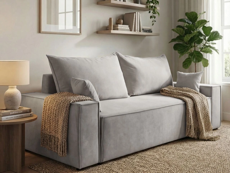 Schlafsofa mit Bettfunktion und Bettkasten Sivra Hellgrau